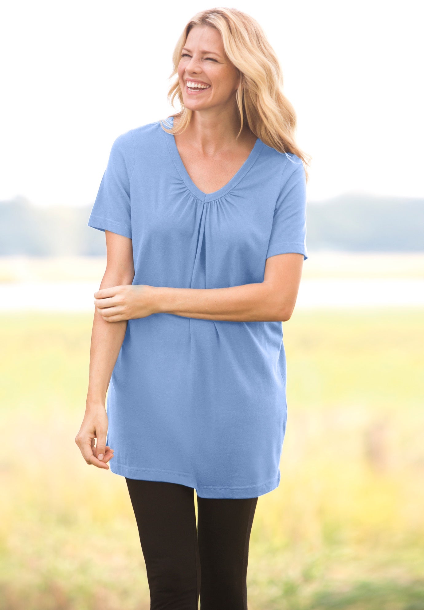 Perfect Short-Sleeve Shirred V-Neck Tunic image number 6