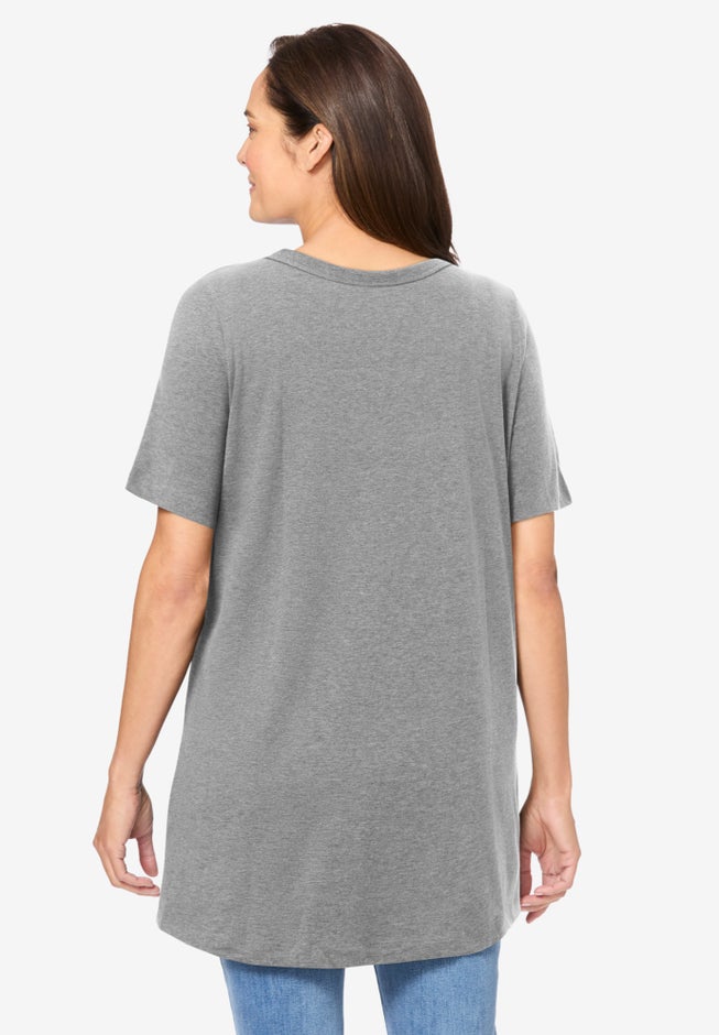 Perfect Short-Sleeve Shirred V-Neck Tunic image number 1