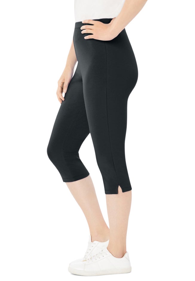 Stretch-Cotton Knit Pull-On Capri Leggings image number 1