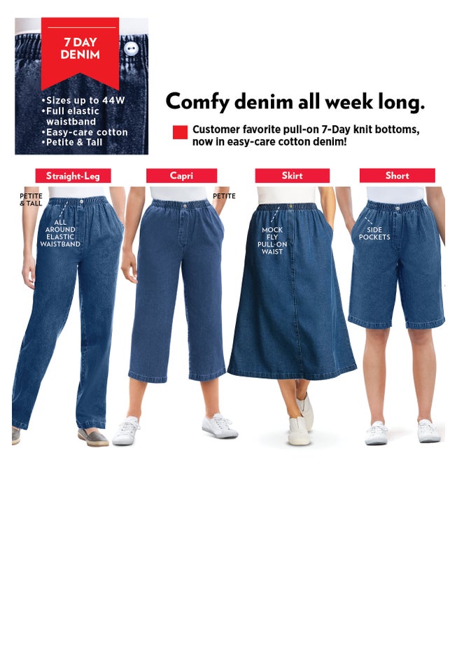 7-Day Elastic-Waist Pull-On Cotton Denim Shorts image number 3