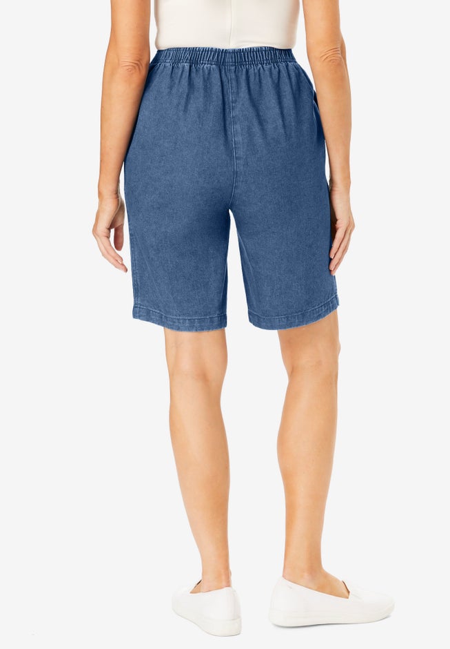 7-Day Elastic-Waist Pull-On Cotton Denim Shorts image number 1