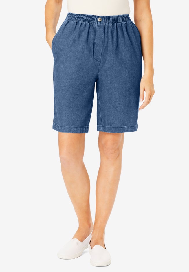 7-Day Elastic-Waist Pull-On Cotton Denim Shorts image number 0