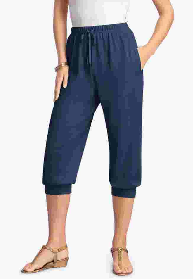 Drawstring Soft Knit Capri Pant image number 0