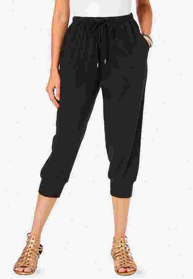 Drawstring Soft Knit Capri Pant image number 0