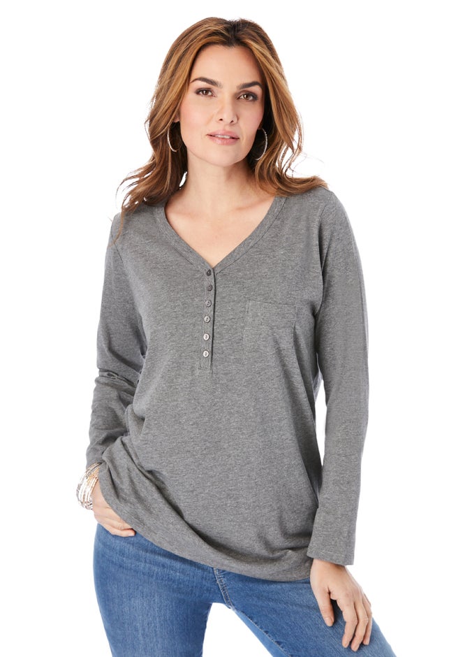 Ultimate Long Sleeve Henley Tee with Sweetheart Neck image number 1