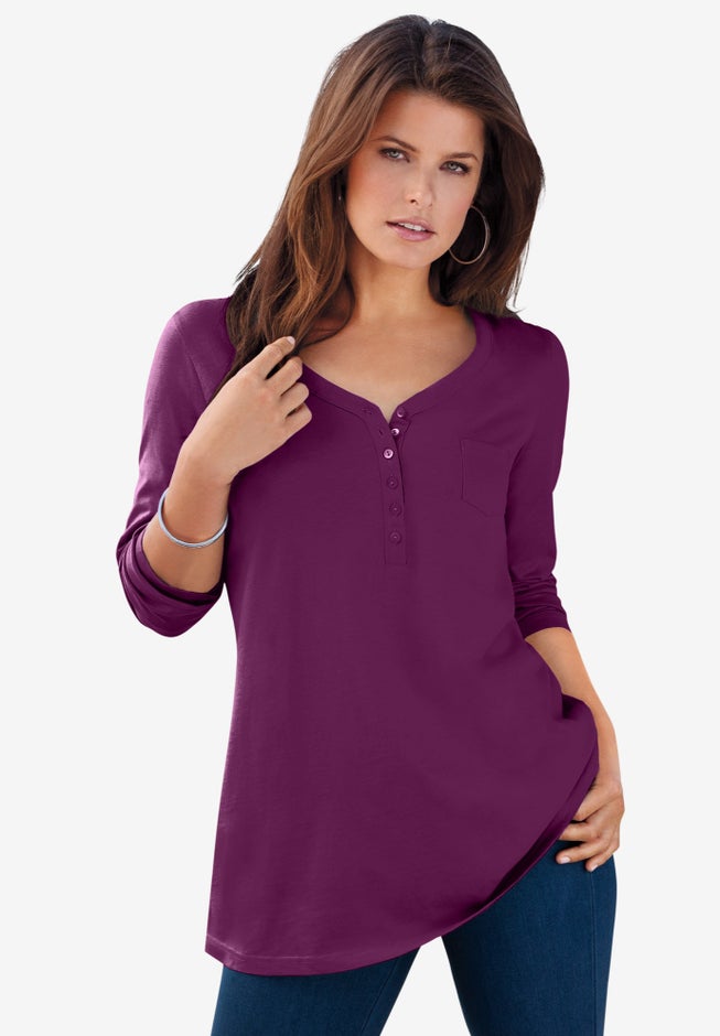 Ultimate Long Sleeve Henley Tee with Sweetheart Neck image number 0