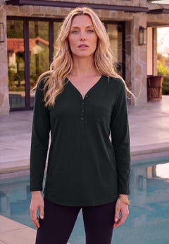 Plus Size Long Sleeve Sweetheart Henley Tee