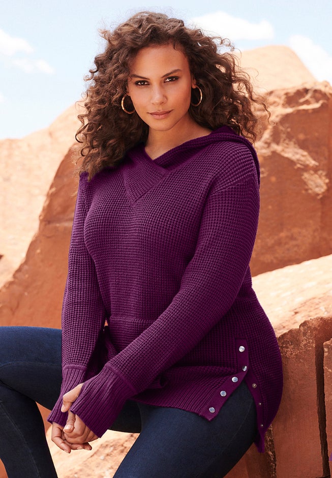 Plus Size Waffle Knit Zip Hoodie image number 12