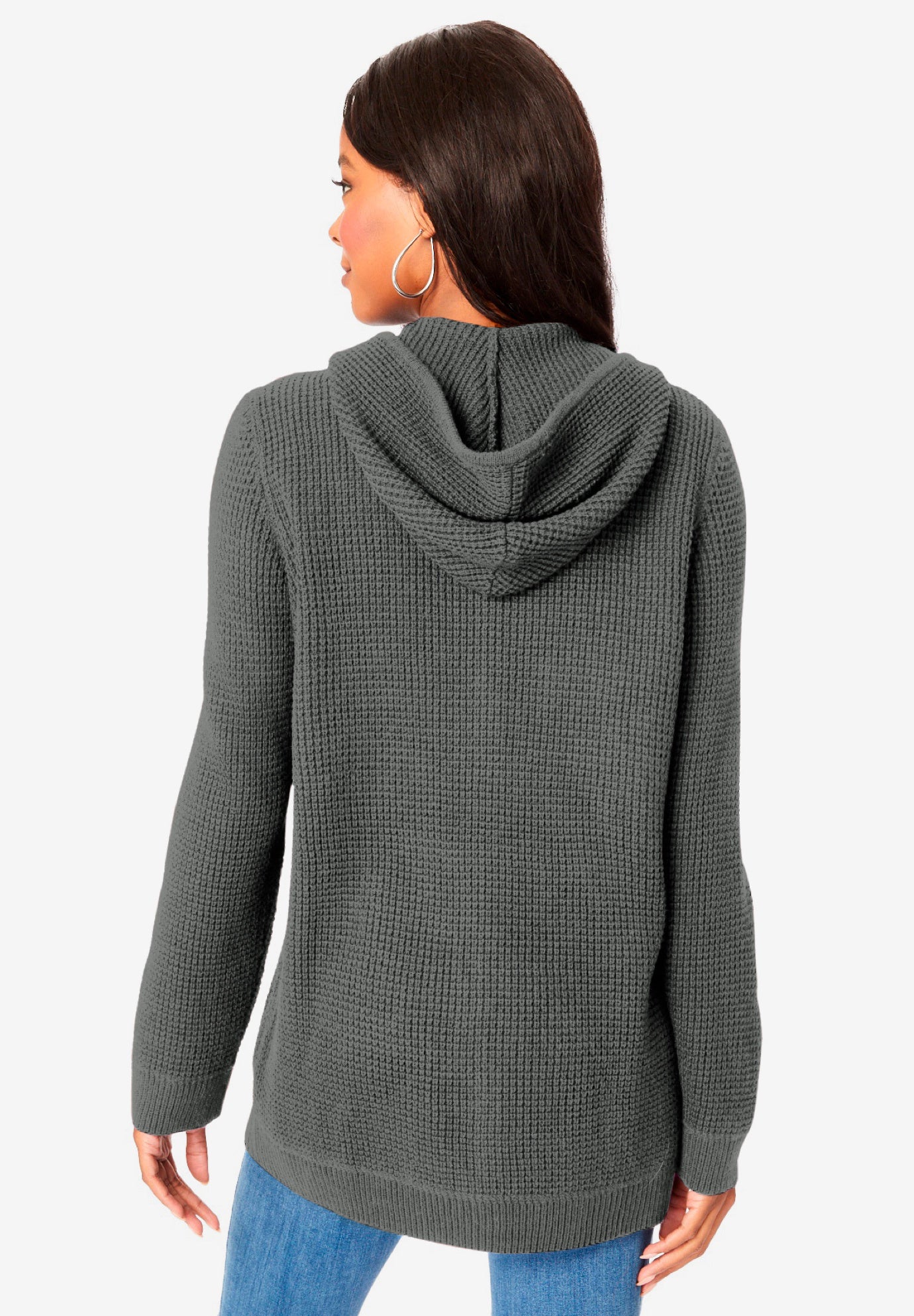 Plus Size Waffle Knit Zip-Front Relaxed Hoodie image number 2