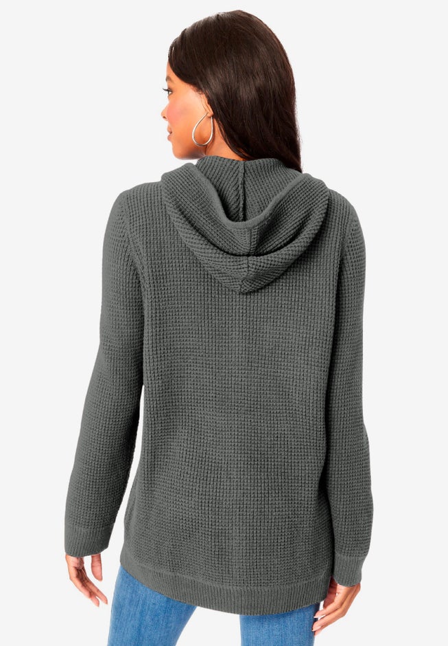 Plus Size Waffle Knit Zip-Front Relaxed Hoodie image number 2