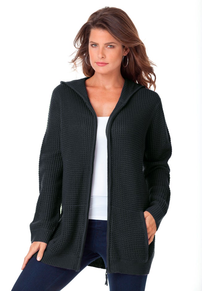 Plus Size Waffle Knit Zip Hoodie image number 1